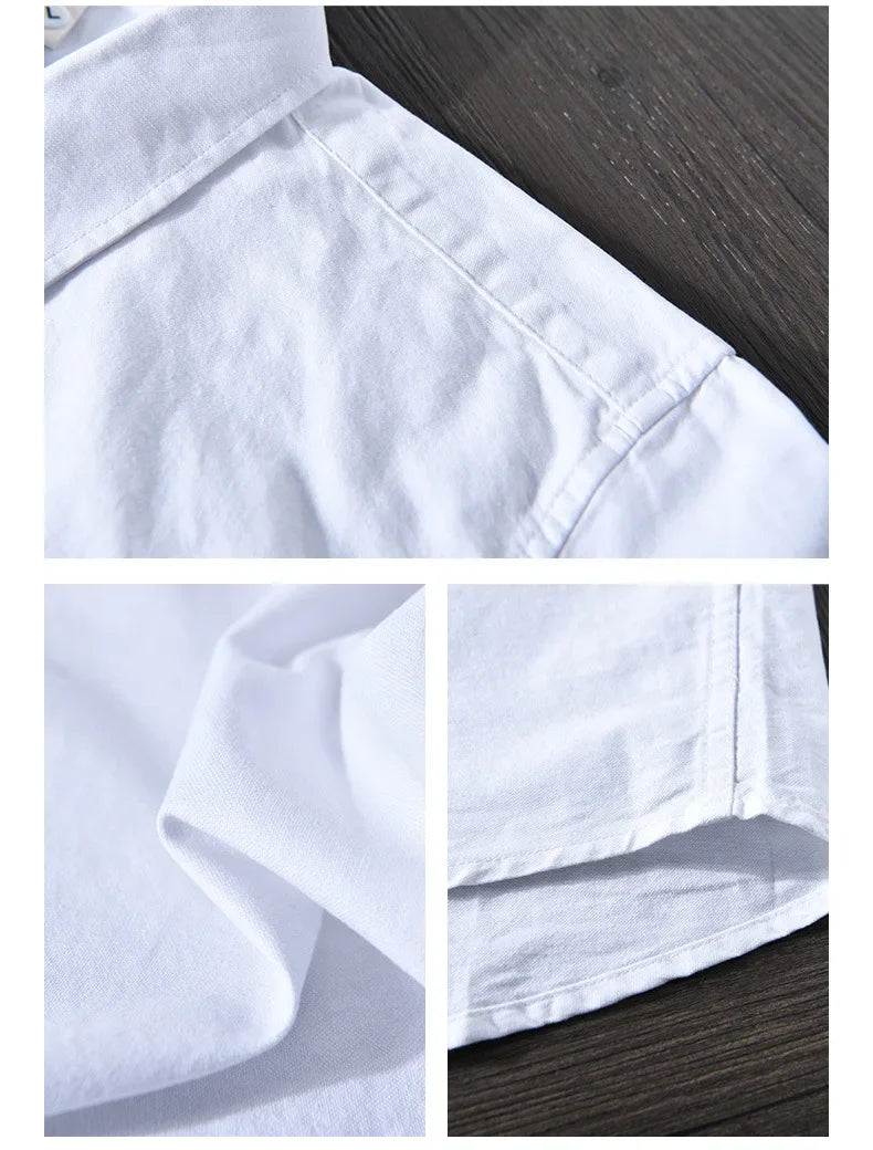 Japanese Fashion Mens Long Sleeve Shirts Spring Summer Daily Casual Pure Cotton Shirt Oxford Striped Patchwork Shirt Youth Tops