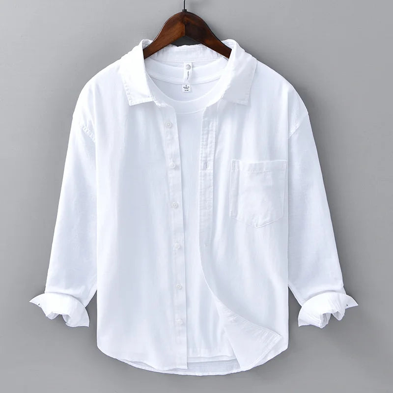 Men's Cotton-Linen Long Sleeve Shirt – Lightweight, Breathable, Vintage-Inspired Business Casual Shirt for Spring/Summer Fashion