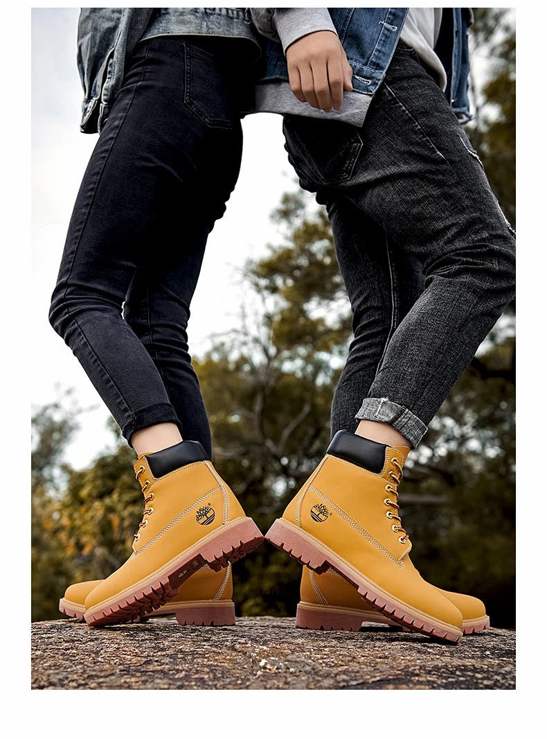Boots Men High Top Boots Men's Leather Shoes Winter Fashion Shoes Outdoor Sneakers Lace Up Non-Slip Ankle Boots Male