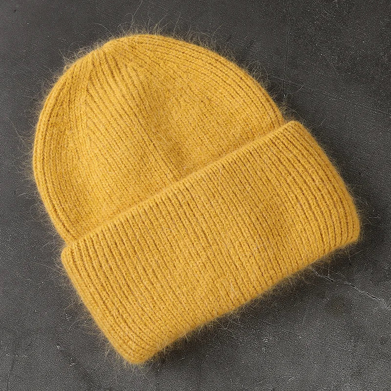 2024 Angora Winter Hat For Womens Rabbit Fur Fluffy Knitted Beanies Hat  Bonnet Female Soft  Warm SKI Skullies  Beanies