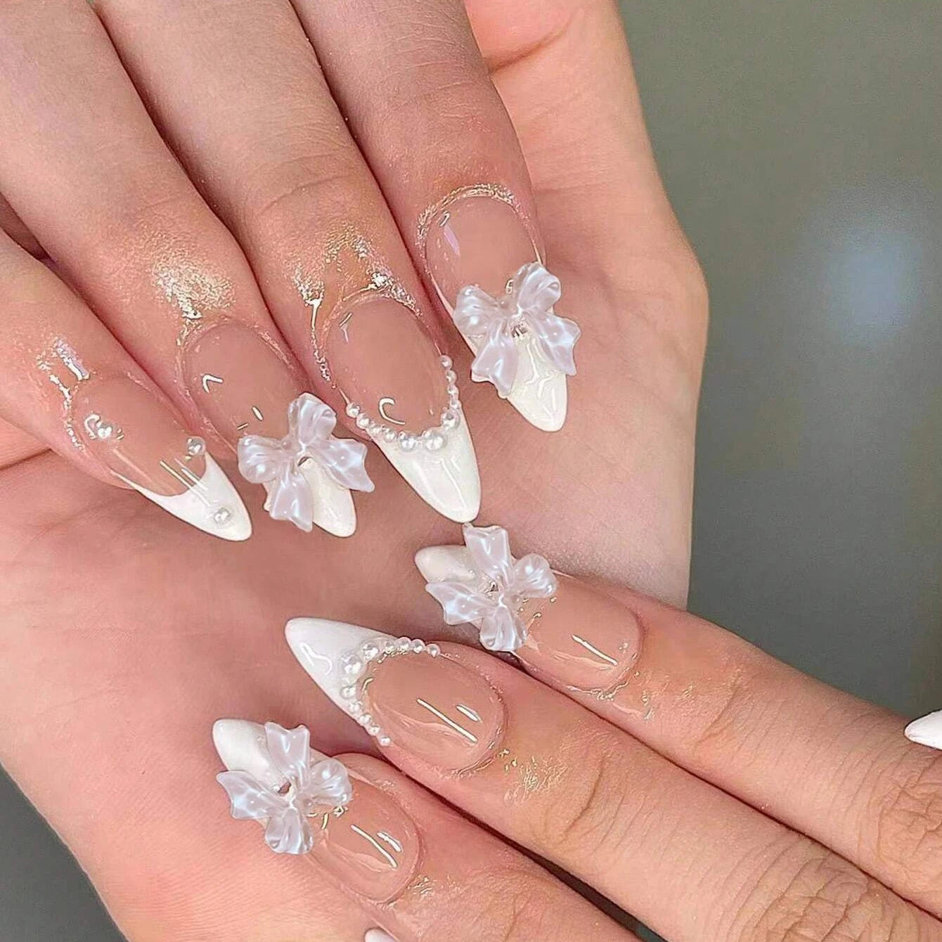 24pcs/set short square fake nails for women cute bride heart white french tips faux ongles y2k press on false nail supplies