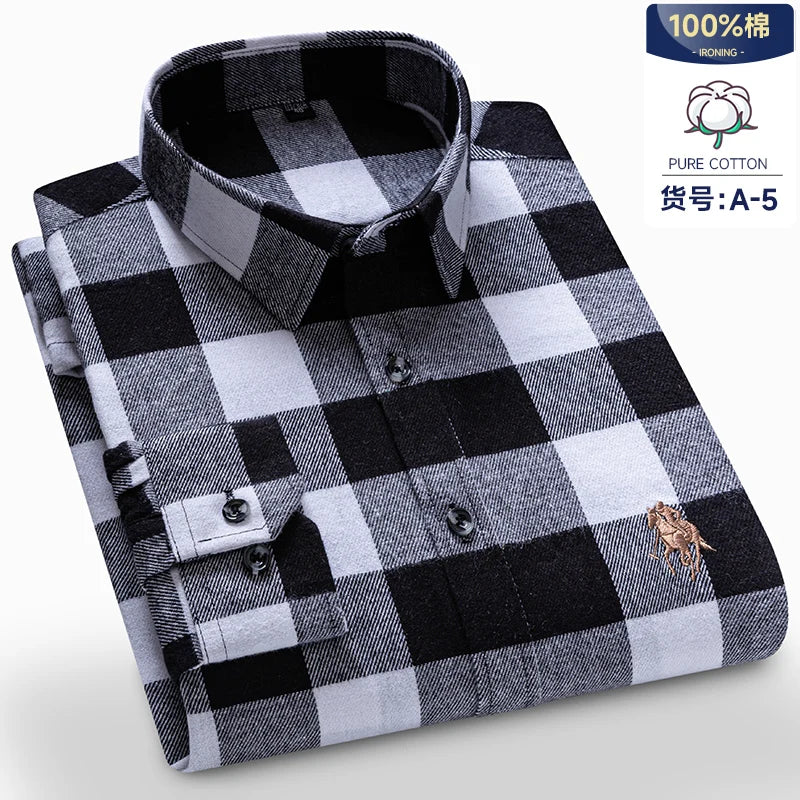 Long Sleeve Shirts For Men Classic Style Turn Down Collar Flannel Plaid Casual Clothing Daily Use Easy Care Soft Material Shirts