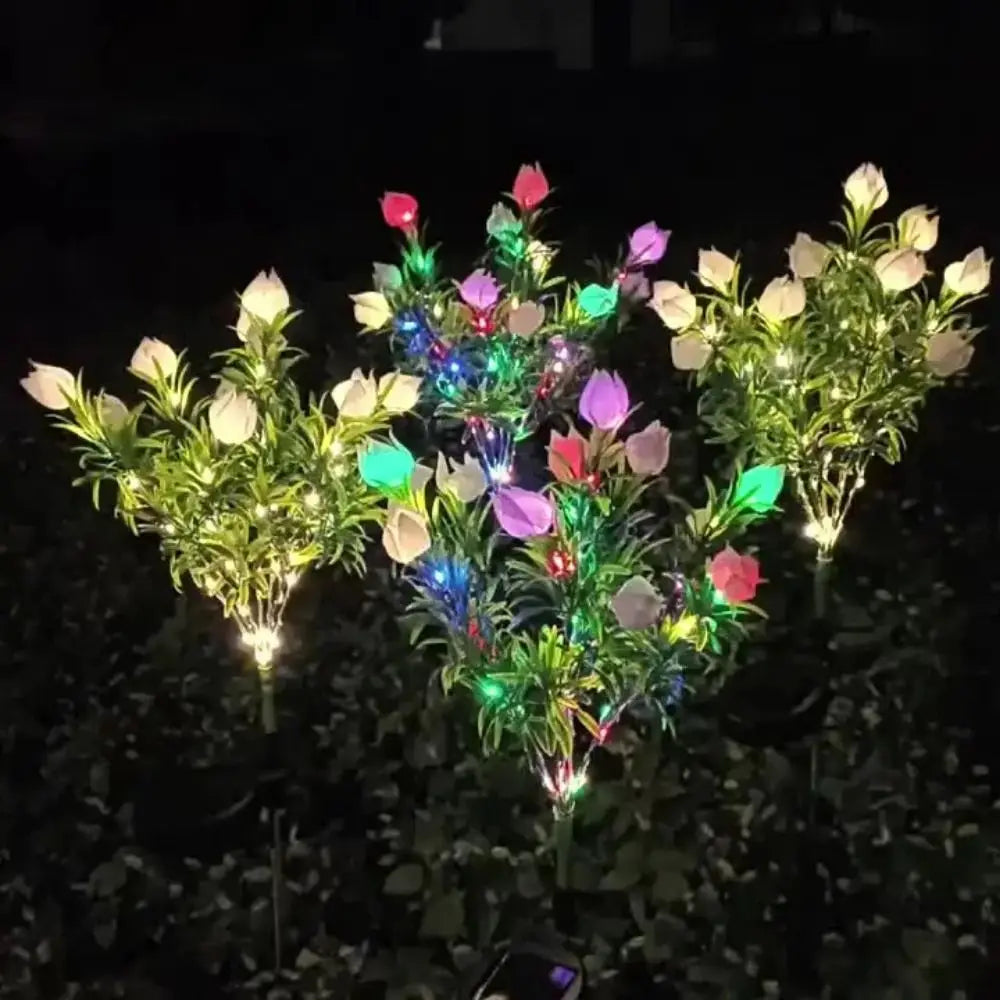 Gardenia Flower Solar Artificial Flower Light 42LED Realistic Waterproof Landscape Lamp Solar Powered Ground Mounted