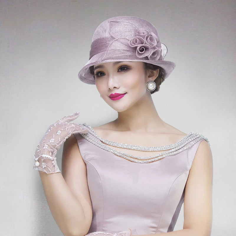 FS Wedding Top Hats For Women Elegant Church Sun Protection Cap Ladies Purple Breathable Sunshade Formal Occasion Millinery