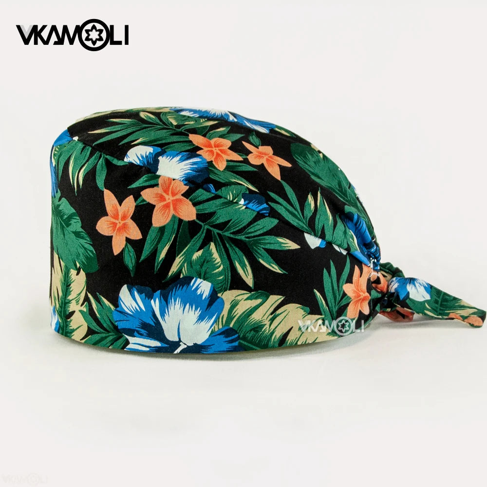 Flower printing hats scrubs women hats Health service Workers adjustable caps beauty salon Work Frosted cap lab pet store hats