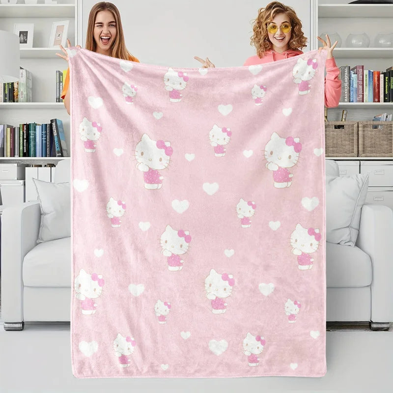 Sanrio Hello Kitty Sweet Love Flannel Blanket Soft Warm Plush Throw Sofa Bed Cover Office Nap Shawl Travel Camping Girls Gift