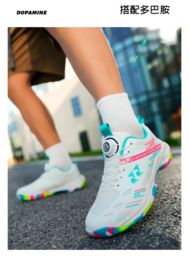 Men's and women's tennis shoes, badminton shoes, table tennis shoes, double row rotating buckle, low top leather sports shoes, v