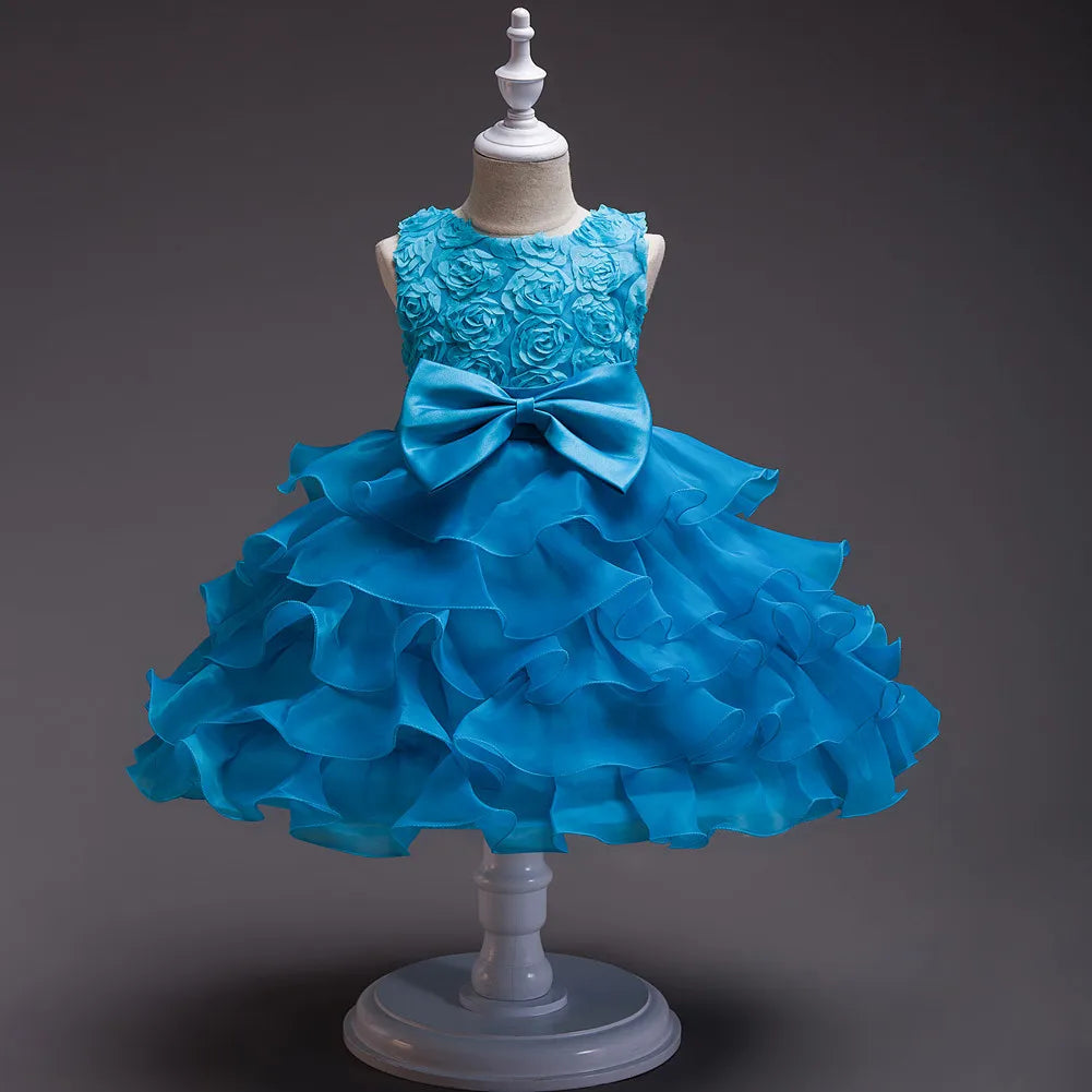 Elegant Dress For Girls Sleeveless Flower Ruffles Gown For Kids Wedding Prom Bridesmaid Birthday Party First Communion Dress