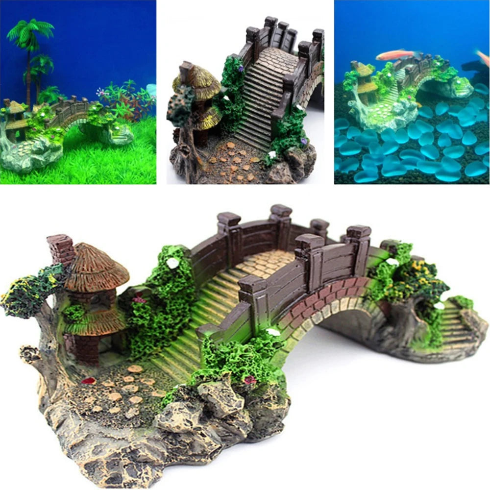 New Accessories Aquatic Pet Supplies Resin Aquarium Ornaments Fish Tank Ornament Artificial Bridge Rockery Fake Landscaping