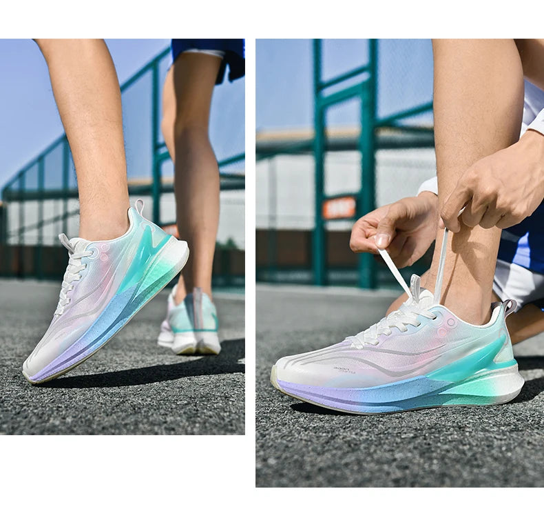 Sports Men Running Shoes Carbon Board Speciality Marathon Breathable Lightweight Women's Comfortable Athletic Nonskid Sneakers