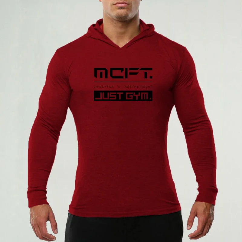 Mens Long Sleeves Elasticity Cotton Hooded T Shirts Muscle Man Gym Fitness Bodybuilding Jogger Brand Clothing Tee Shirt Homme
