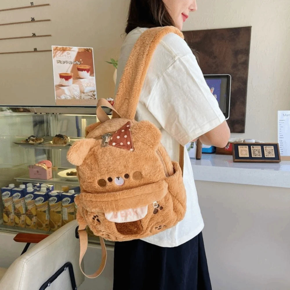 Backpack Adjustable Straps Cartoon Little Bear Backpack Large Capacity Soft Bear Schoolbag Creative Animal Shoulder Bag Gift