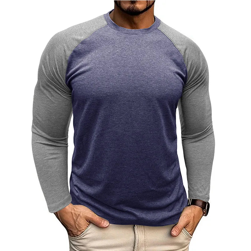 Men's Long Sleeve Raglan T-Shirts Stylish Comfortable Casual Wear Color Blocked Vibrant O Neck Pullover for Autumn Spring
