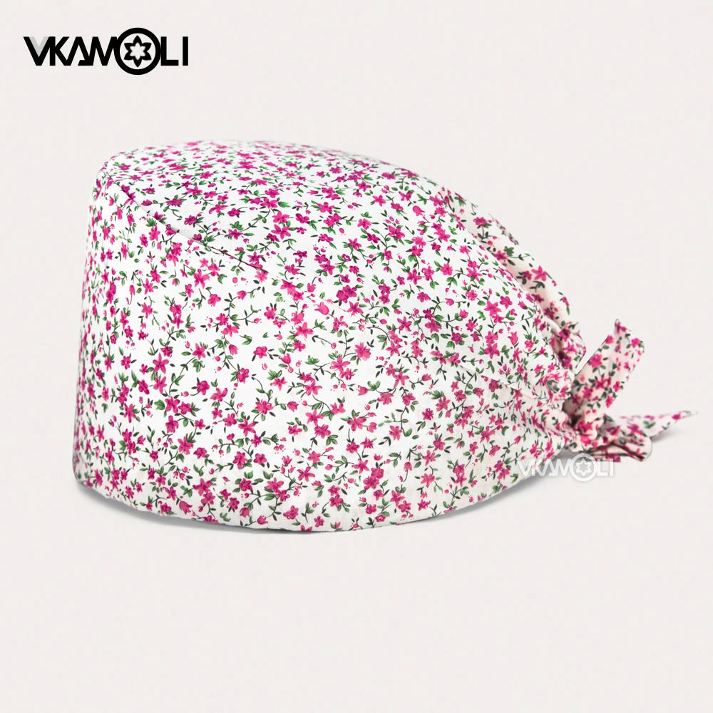 Flower printing hats scrubs women hats Health service Workers adjustable caps beauty salon Work Frosted cap lab pet store hats