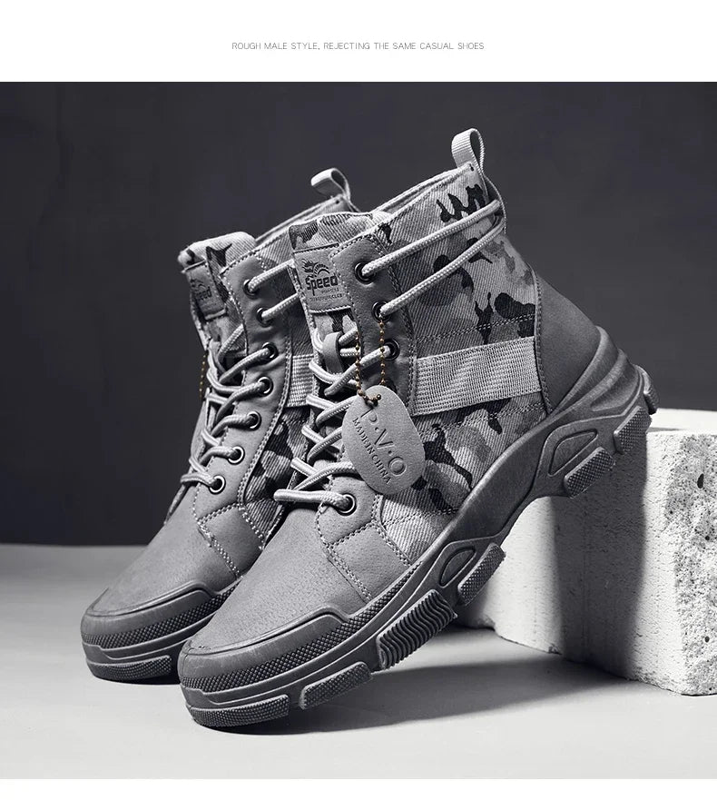 Boots For Men Autumn High Top Camouflage Desert Casual Flats Mens Boot Breathable Non Slip Work Shoes Zapatillas Hombre