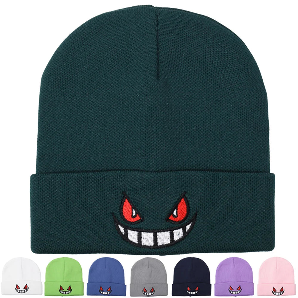 Cartoon Embroidered Beanies Popular American Anime Cartoon Embroidered Knitted Autumn Winter Warm Hat Wool Hat Gengar Beanies