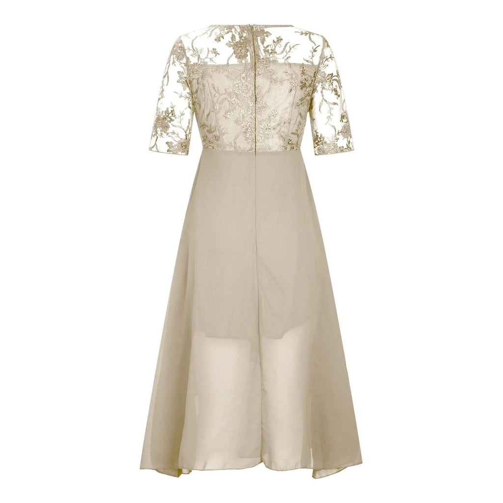 Elegant Formal Party Dress Embroidery Chiffon Round Collar Short Sleeve Luxury Dress Bridesmaid Evening Dresses Vestidos платье