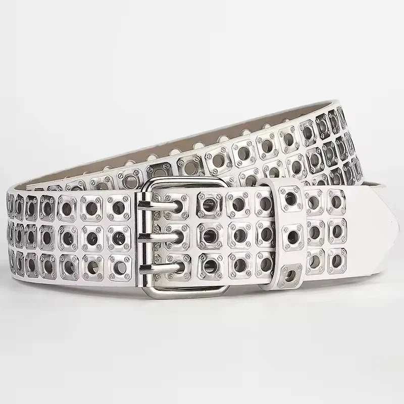 Women Belt  Fashion Square Beads, Willow Nails, Three Exhaust Eyes, Punk Street Cool, Personalized Men's and Women's Belts