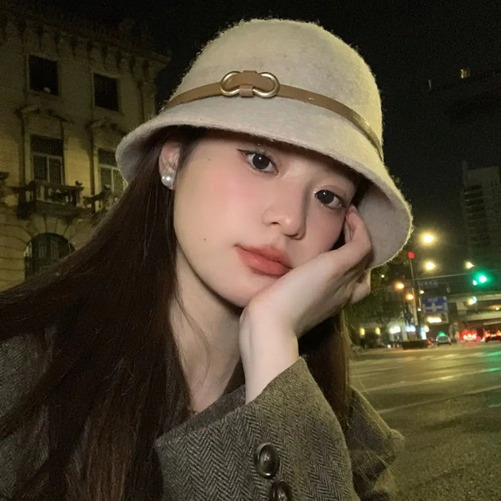 Casual Woolen Wool Fisherman Hat Elegant Pure Color Women's Formal hat Korean Style British Style Basin Hat Autumn