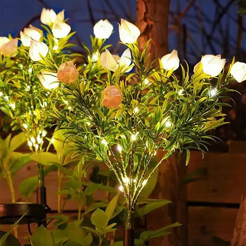 Gardenia Flower Solar Artificial Flower Light 42LED Realistic Waterproof Landscape Lamp Solar Powered Ground Mounted