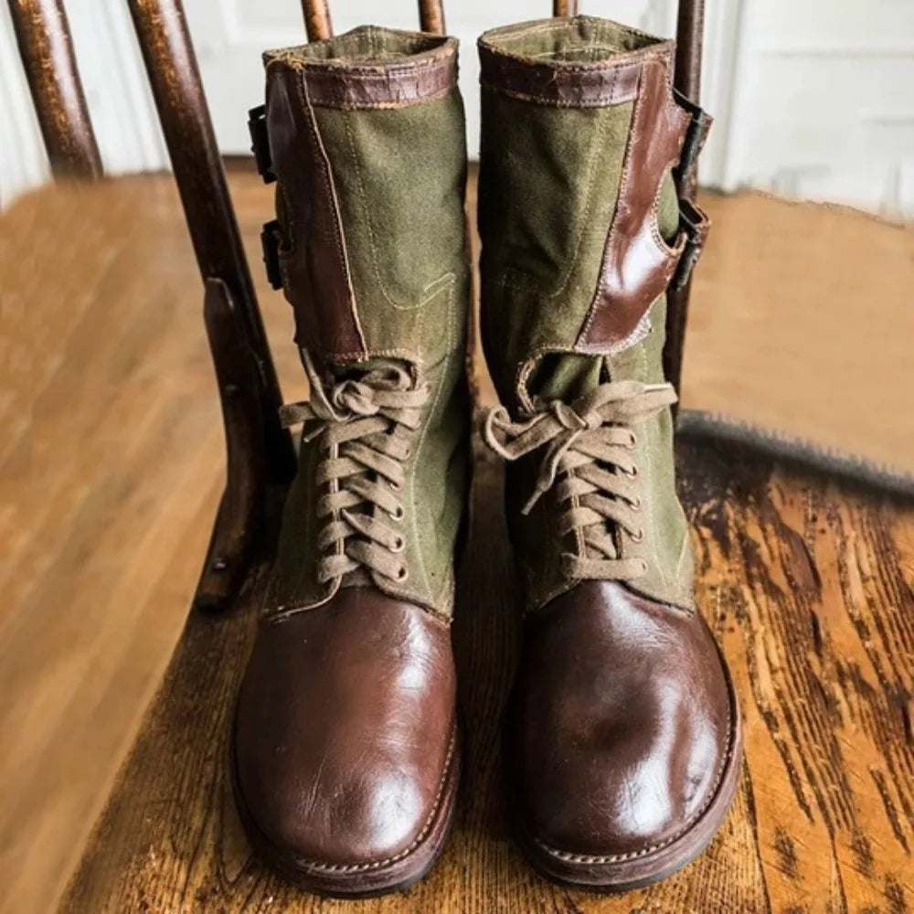 Men's Vintage Military Boots  Boots Flat-Soled Color-Block  Boots