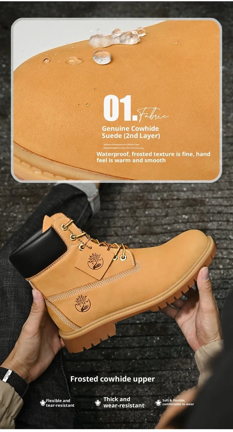Boots Men High Top Boots Men's Leather Shoes Winter Fashion Plush Warm Shoes Outdoor Sneakers Lace Up Non-Slip Ankle Boots Male