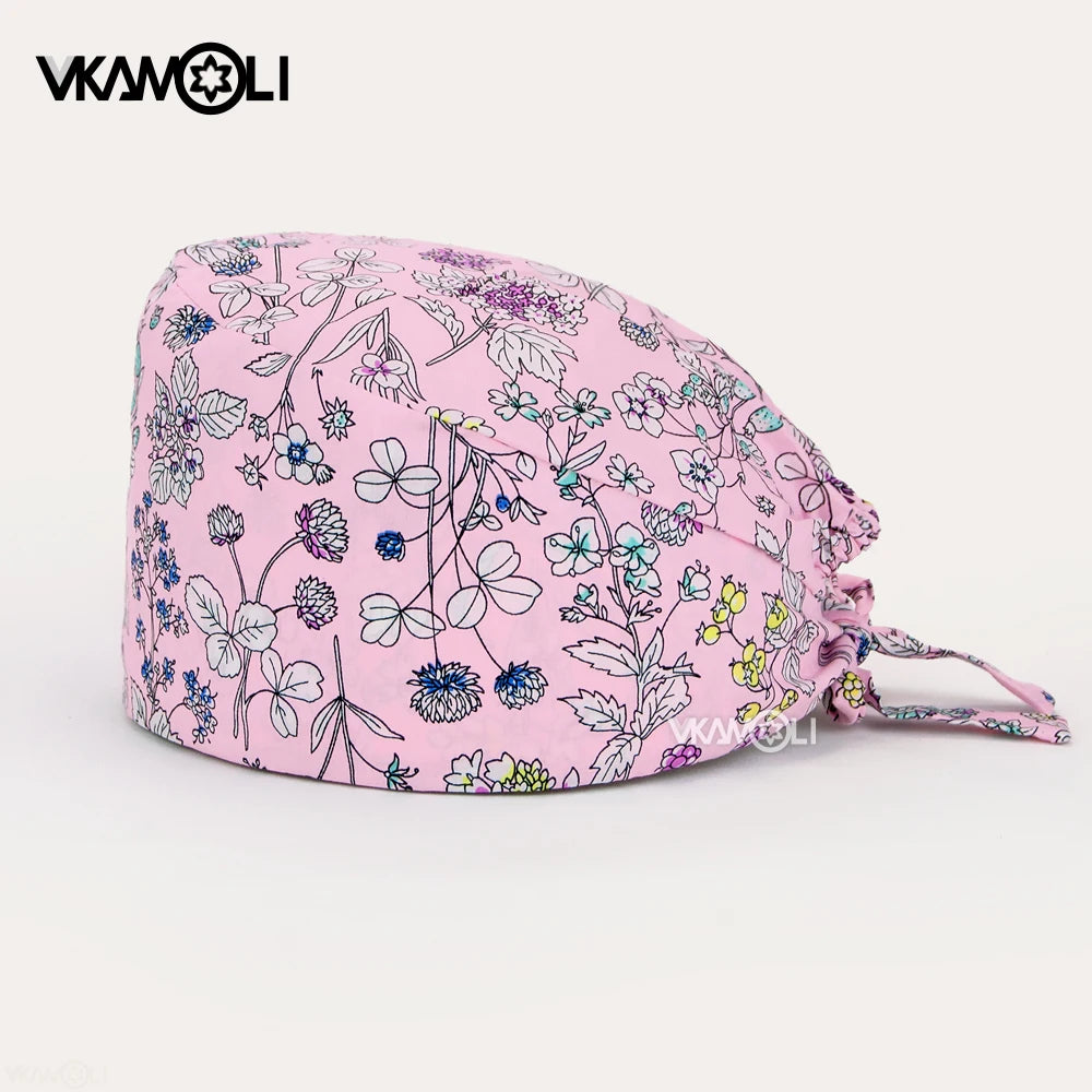 Flower printing hats scrubs women hats Health service Workers adjustable caps beauty salon Work Frosted cap lab pet store hats