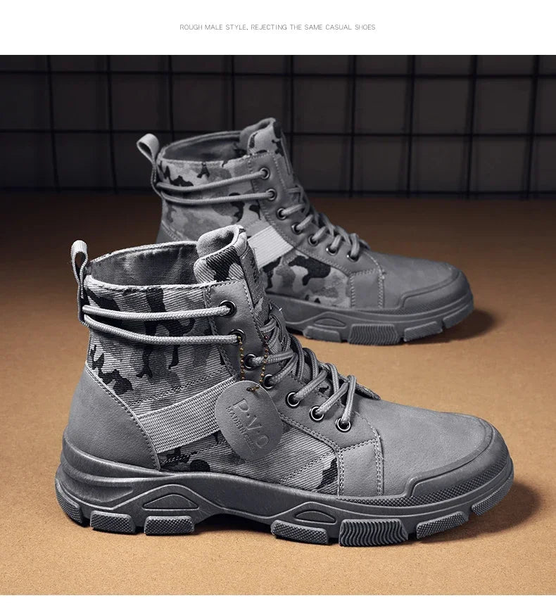 Boots For Men Autumn High Top Camouflage Desert Casual Flats Mens Boot Breathable Non Slip Work Shoes Zapatillas Hombre