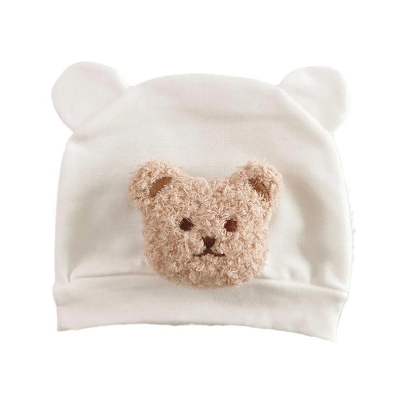Infant Beanies Caps Baby Hat Cartoon Bear Boneless Muslin Hat Newborn Headwear Windproof Spring Hat 0-3M Baby Hats Dropshipping