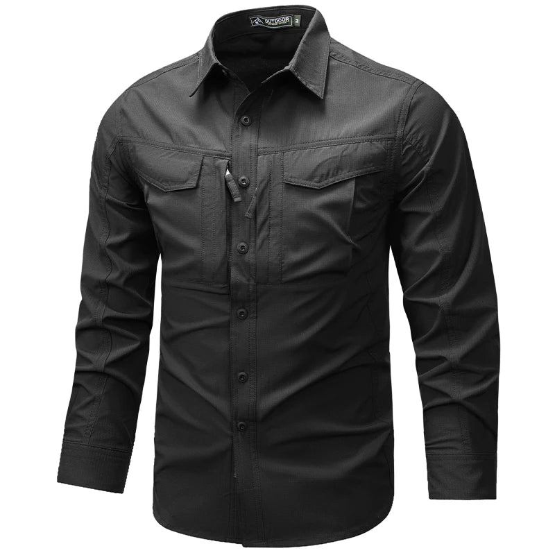 Summer Men Long Sleeve Cargo Breathable Shirt Mens Casual Tactic Military Shirts Men Multi Pocket Outdoor Hike Safari Work Shirt