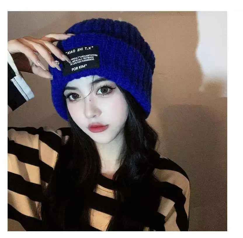 Knitted hats children's ins knitted toe caps versatile big head circumference face covering ear protection pile of hats