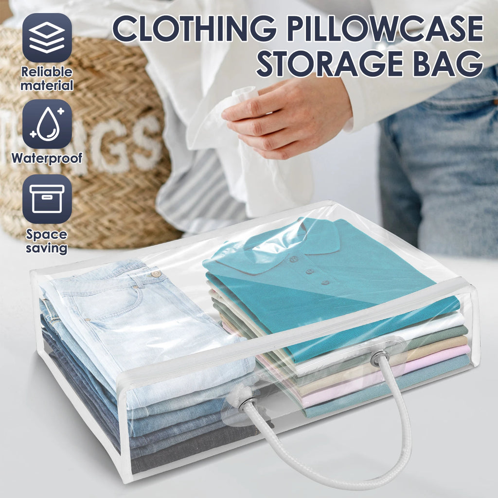 6 Packs Bed Sheet Storage Bags Quilt Clothes Blankets Packing Box Waterproof Dustproof Clear Zippered Pillow Bedding
