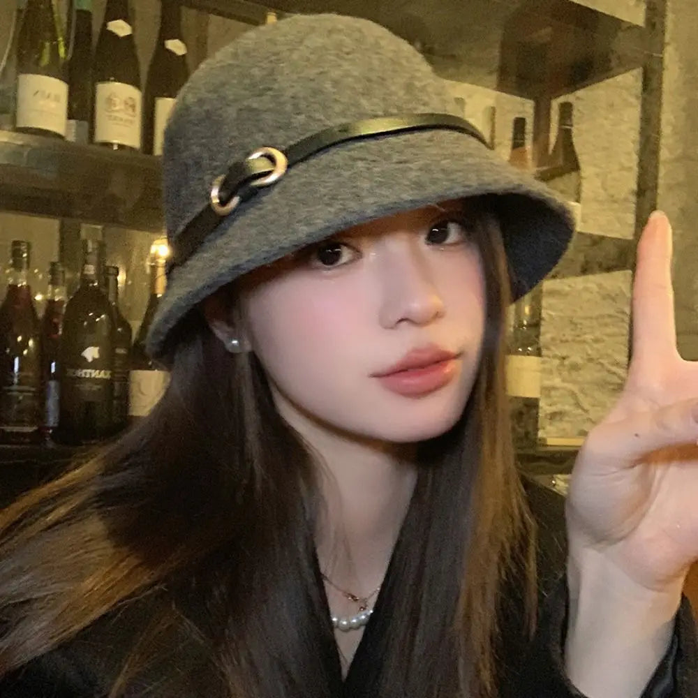 Casual Woolen Wool Fisherman Hat Elegant Pure Color Women's Formal hat Korean Style British Style Basin Hat Autumn