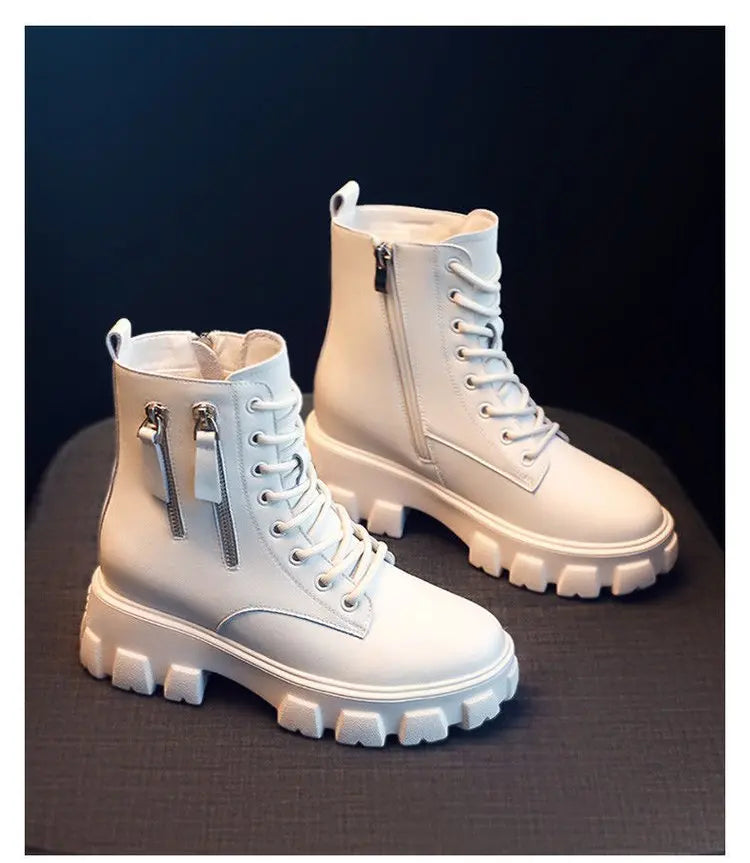 Booties 2025 New Korean Style Fleece-Lined Autumn Winter High-Top Cotton Shoes Women's Boots High Heel Mid-Calf Bootsins