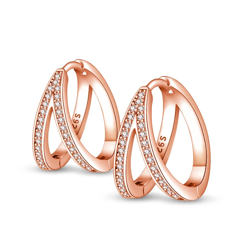 925 Sterling Silver Earrings Simple Twisted Round Rose Hoop Fashionable Zircon Ear Buckle Wedding Ladies Jewelry Gift