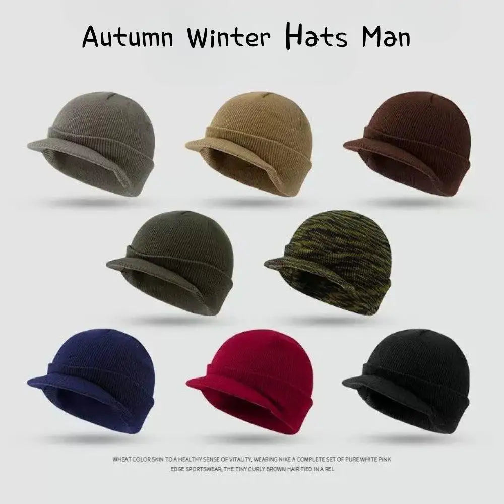 Solid Color Short-brimmed Hats Army Style Knitted Hat Peaked Caps Autumn Winter Versatile Warm Hats Fashion Knitting Men‘s Hats