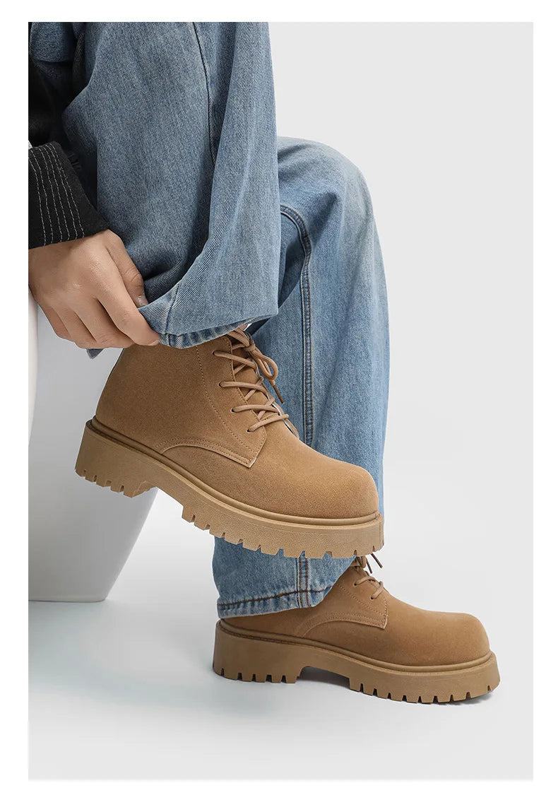 Men's High Top Platform Boots British Style High-end Chelsea Boots Fashion Retro Men Tooling Ankle Boots Mens Shoes Botas Hombre