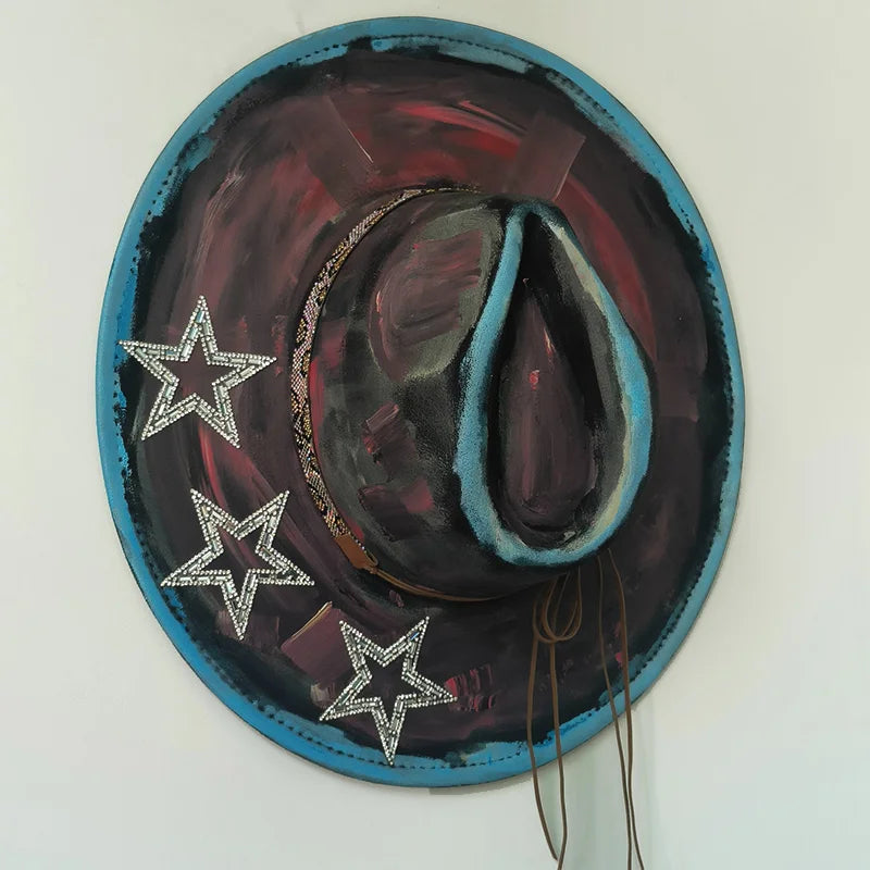 New fedora hats for women Feather Fedoras Hand-painted hat Jazz 9.5 cm wide brim top hats party 2024 sombrero british cup hat