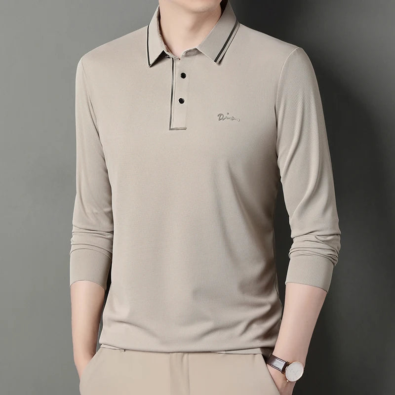 Men's Long Sleeve T-Shirt, Loose Fit Casual Printed Polo Shirts, Shrink Resistant Cotton Crewneck T-Shirt for Men