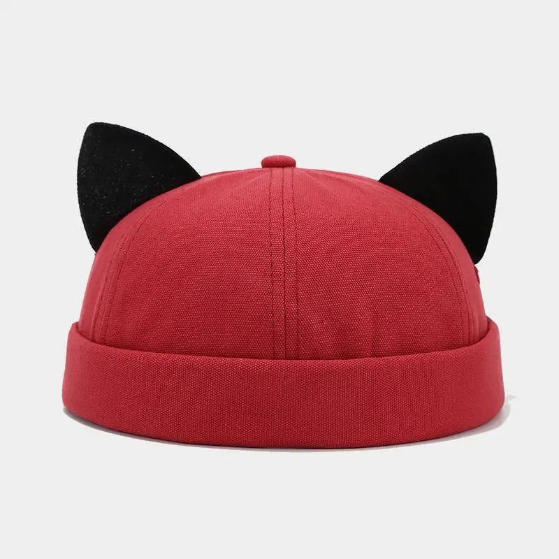 Cat Ears Cute Hats For Women Men Spring Summer Fashion  Melon Hat Female Simple Casual Adjustable Beanie Vintage Brimless Cap