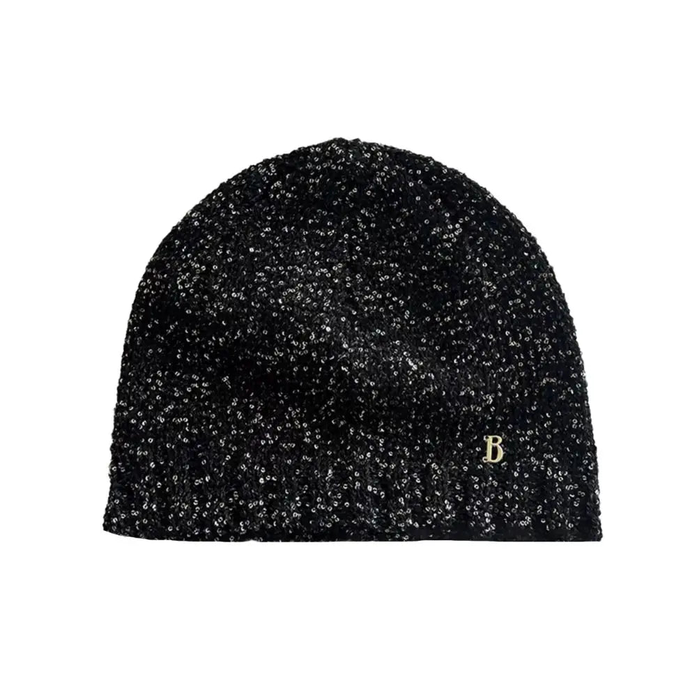 Cute Bow Bowknot Beanies Hat Warm Cap Black Sequin Knitted Hat Beanies Jennie Style Knit Cap Autumn