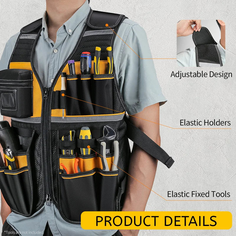 Electrician Tool Vest Storage Bag Holder Handyman Adjustable Strap Workshops Craftsmen Convenient Tool Gardening Multi Pocket