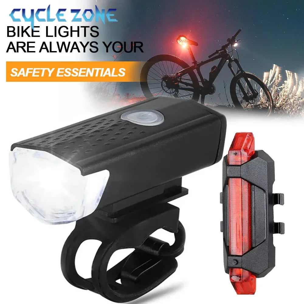 USB Rechargeable Bike Light Front Light Red Taillight Easy to Install 3 Modes Bicycle Accessories for the Bicycle