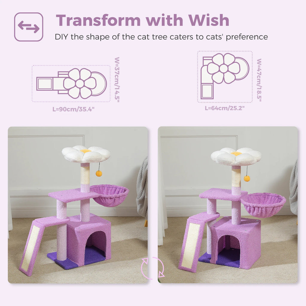 Flower Cat Tree for Indoor Small Cat Tower with Sisal Scratching Ramp Cozy Hammock and Removable Top Perch Cat Condo Kittens Toy