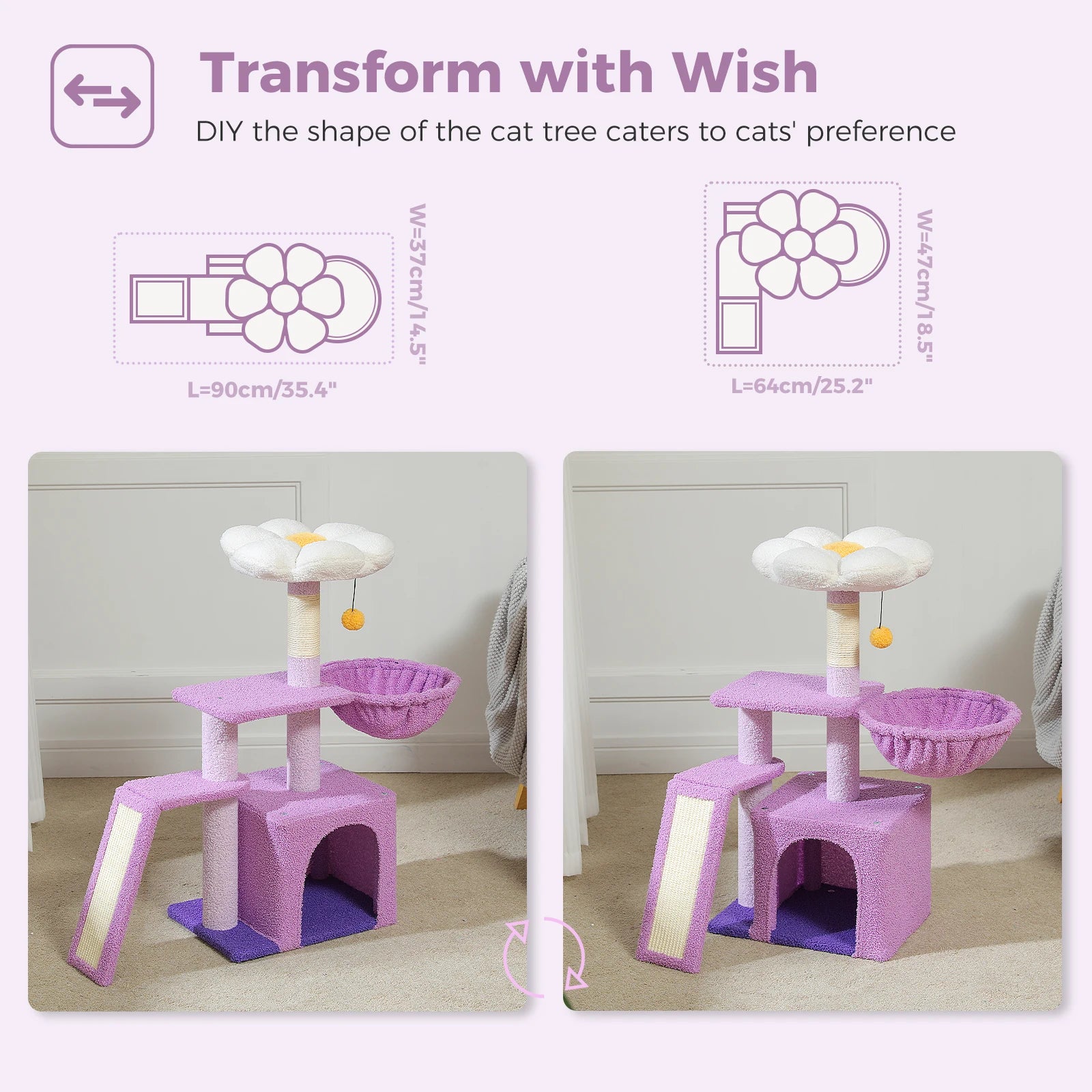 Flower Cat Tree for Indoor Small Cat Tower with Sisal Scratching Ramp Cozy Hammock and Removable Top Perch Cat Condo Kittens Toy