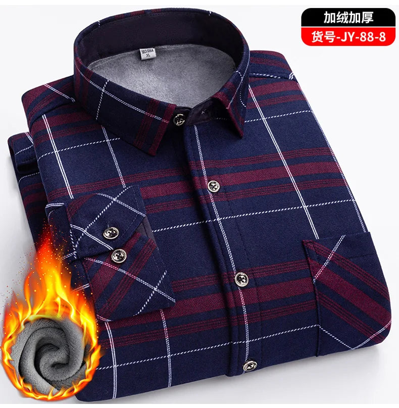 Men's long-sleeved shirt with double-sided fleece thickened warmth, 7XL, 8XL, winter casual and trendy, versatile for the street