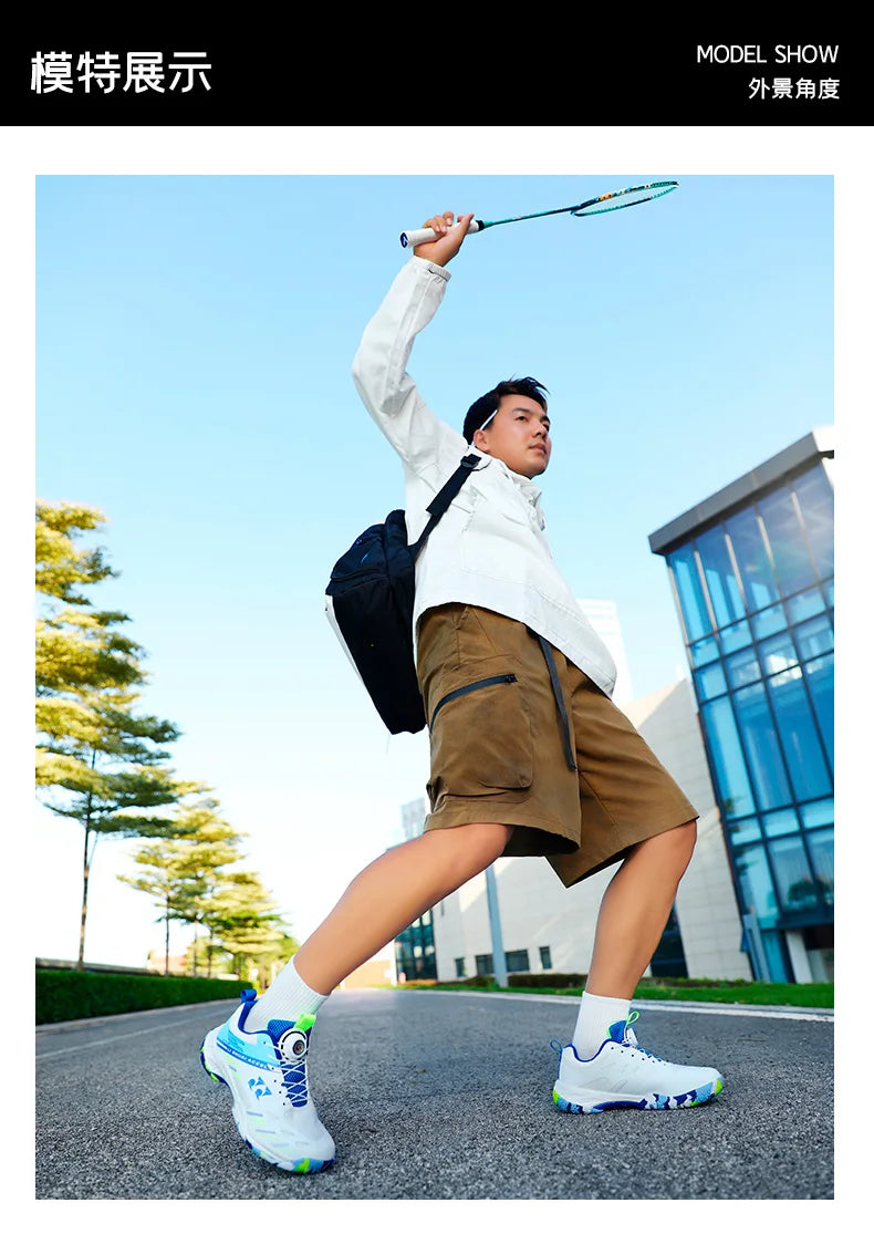 Men's and women's tennis shoes, badminton shoes, table tennis shoes, double row rotating buckle, low top leather sports shoes, v