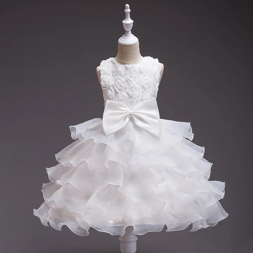 Elegant Dress For Girls Sleeveless Flower Ruffles Gown For Kids Wedding Prom Bridesmaid Birthday Party First Communion Dress