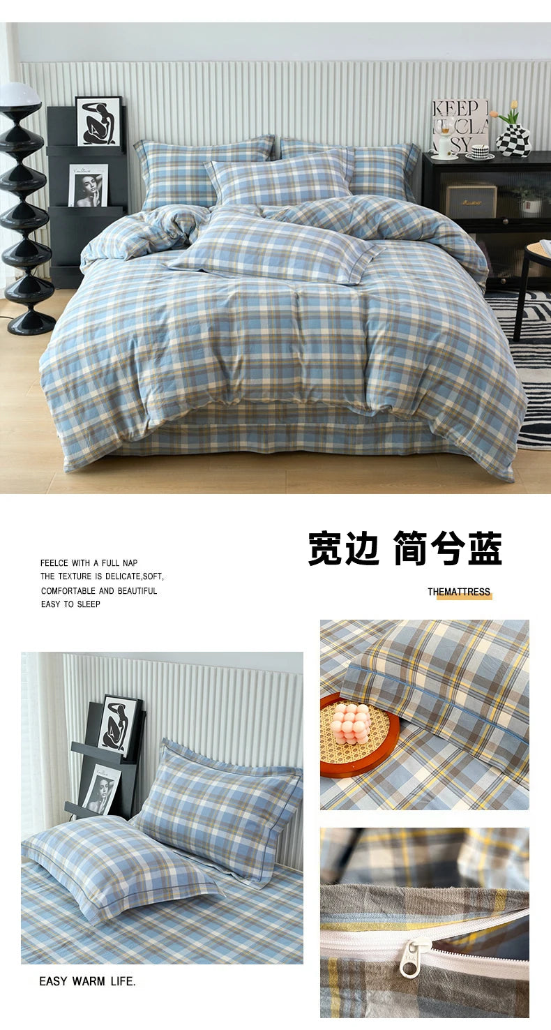 New Cotton Quilt Cover Plaid Yarn-dyed Washed Single Douvet Bed 160x210 220x240 Skin Friendly Comfortable Large Size Bedding