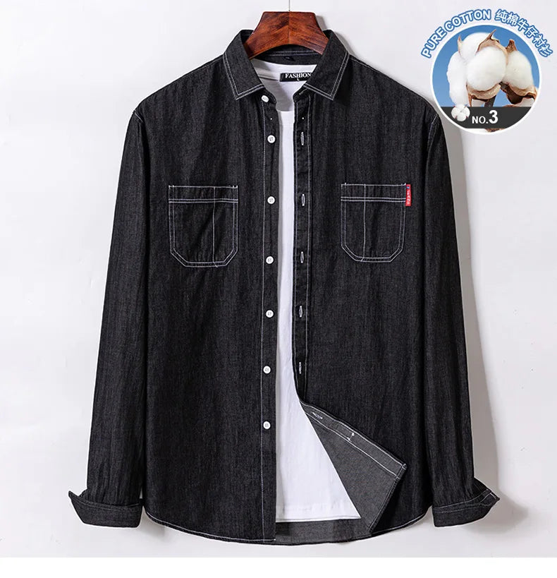 Men's shirt Long sleeve Autumn and winter 100% cotton denim coat Business casual wear high quality fashion breathable